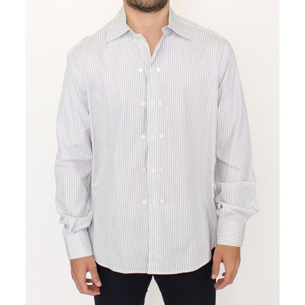 Ermanno Scervino White Gray Striped Regular Fit Casual Men's Shirt